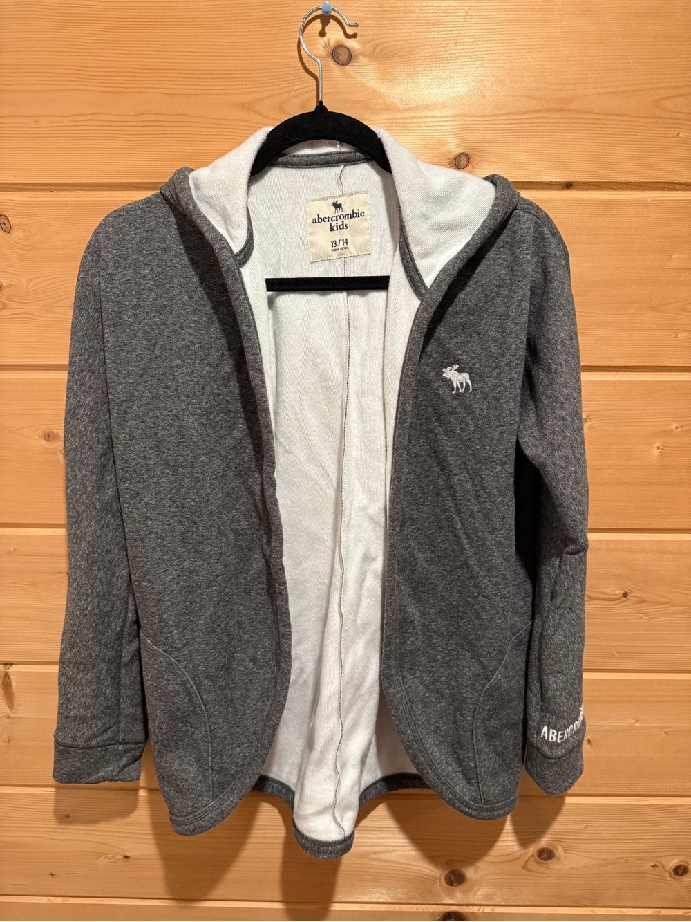 abercrombie kids cream and gray fleece-lined jacket